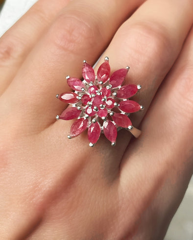 Sterling Silver Custom Ruby Cluster Ring