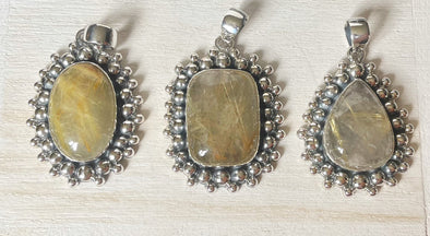 Sterling Silver Artisan Golden Rutile Pendant Necklace