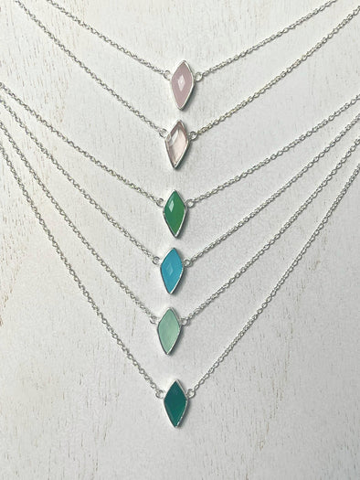 Sterling Silver Diamond Shape Faceted Stone Necklace