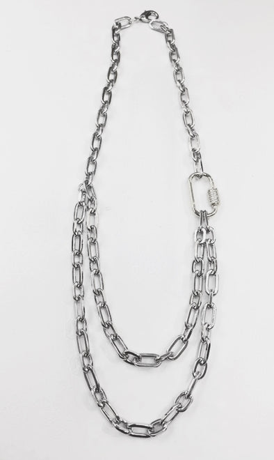 Silver Pave Link Double Statement Necklace