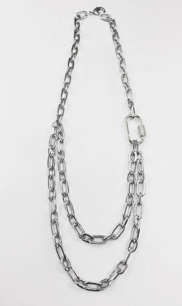 Silver Pave Link Double Statement Necklace