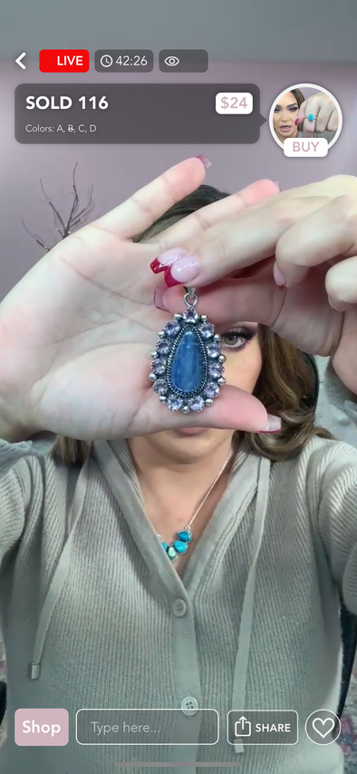 Sterling Silver Kyanite/Pink Quartz Teardrop Pendant