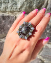 Sterling Silver Eudialyte With White Topaz Peridot Mini Cluster Rings