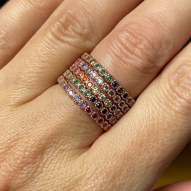 Sterling Silver Rose Rainbow CZ 5 Stack Ring