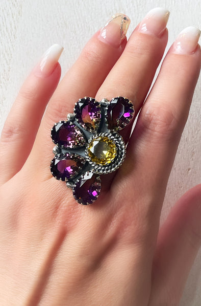 Sterling Silver Custom Large Ametrine Half Cluster Ring