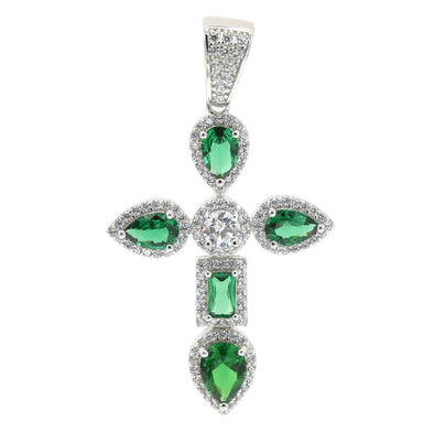 STERLING SILVER RHODIUM CROSS CZ PENDANT NECKLACE