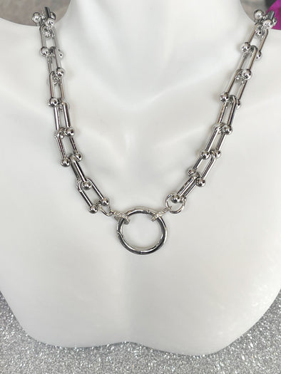Circle Charm Holder Chunky Necklace