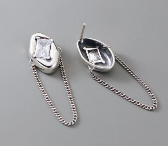 Sterling Silver Vintage Geometric Chain Earrings