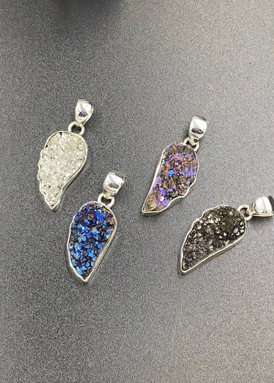 Sterling Silver Druzy Angel Wing Pendant