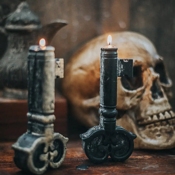 Candle big Key Victorian witch Gothic Black Halloween decor