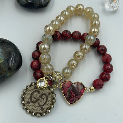 Heart Stone Double Bracelet Set