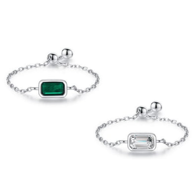 Sterling Silver Adjustable Emerald Cut Dainty Rings