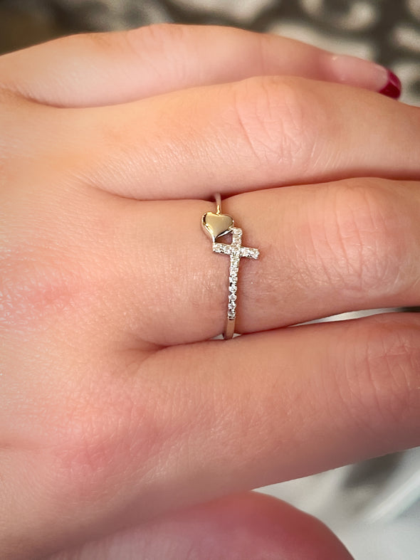 Sterling Silver Heart/Cross Dainty Ring