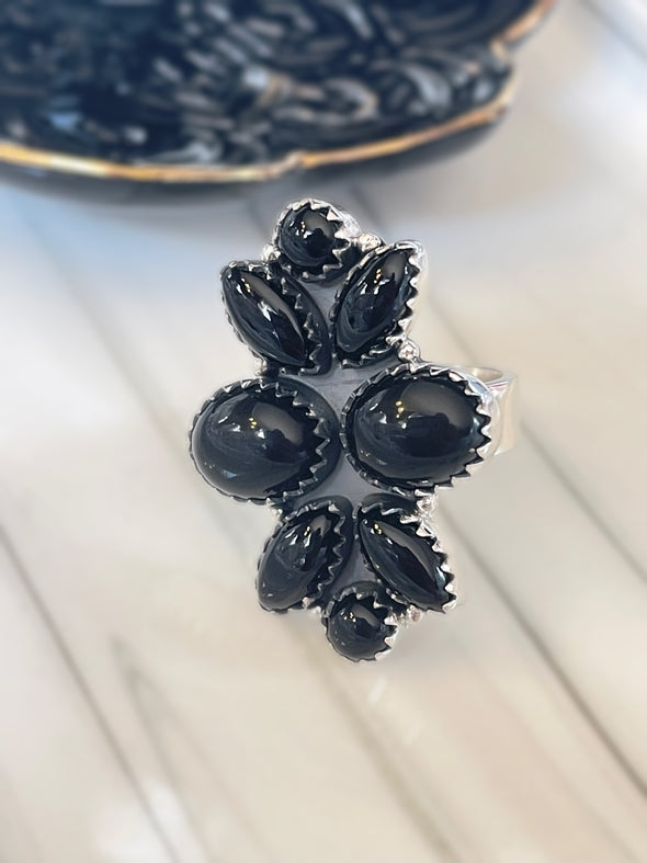 Sterling Silver Black Onyx Custom Multi Stone Ring