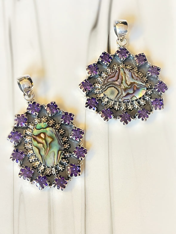 Sterling Silver Abalone/Purple Crystal Pendants
