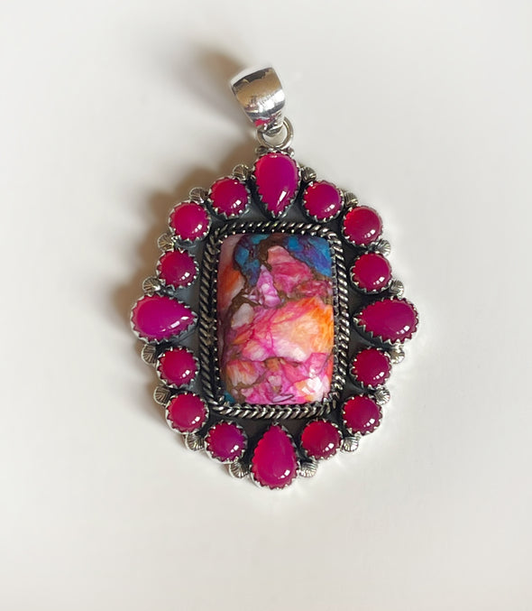 Sterling Silver Pink Mohave Turquoise/Pink Onyx Pendant Square