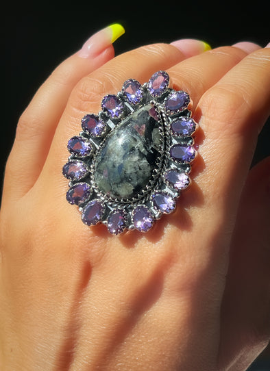 Sterling Silver Eudialyte Amethyst Cluster Rings