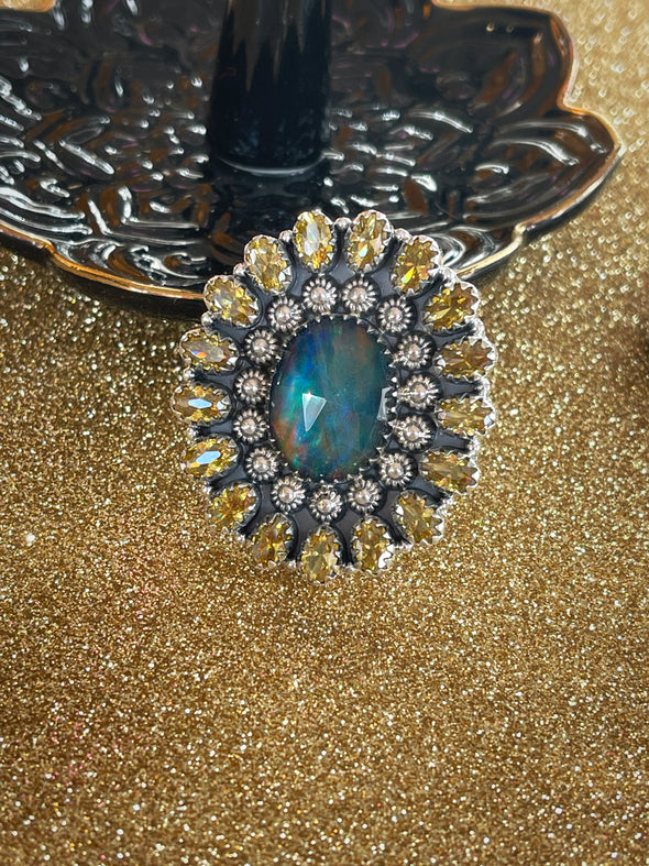 Sterling Silver Faceted Galaxy Opal/Citrine Crystal Custom Ring
