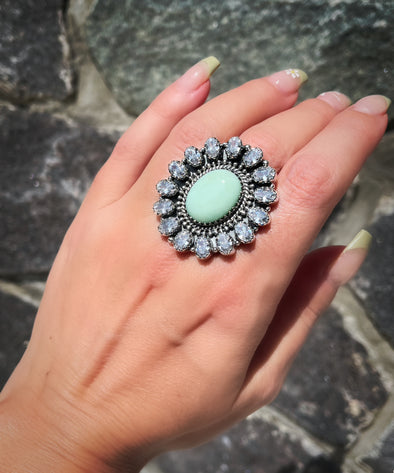 Sterling Silver Green Chrysoprase White Topaz Cluster Rings