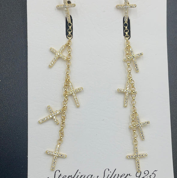 Sterling Silver Italian Gold/Rose Triple Cross Earrings