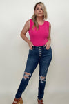 Judy Blue High Rise Button Fly Distressed Cuffed Skinny Jeans